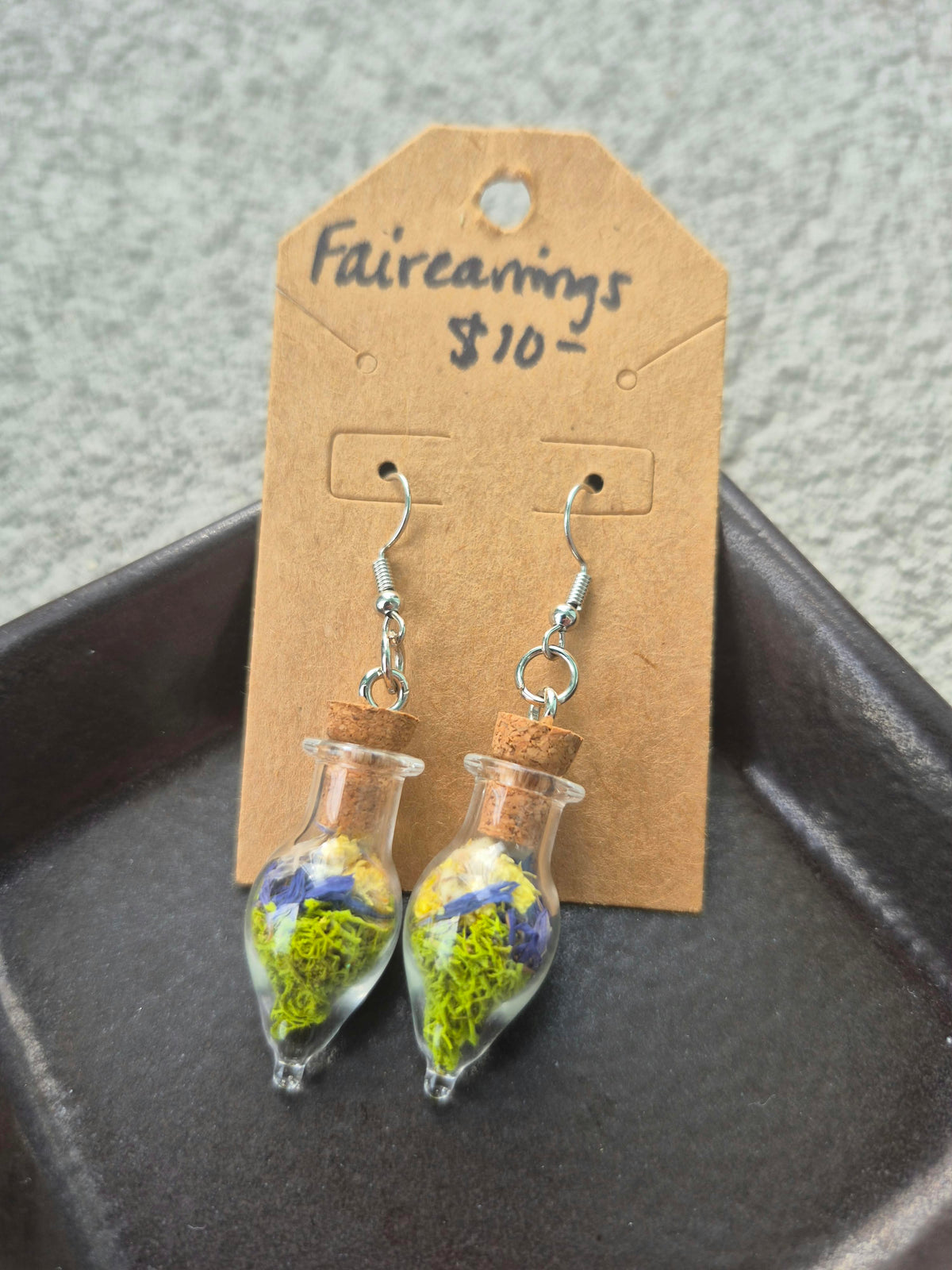 Fairy Earrings- Blue Cornflower and Life-Everlasting Flower